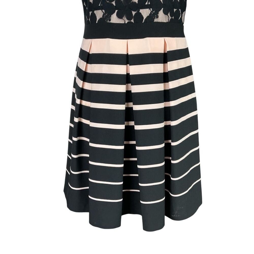 Danny & Nicole Fit Flare Dress Womens 16 Black Pink Lace Stripes Short Sleeeve - Picture 4 of 10